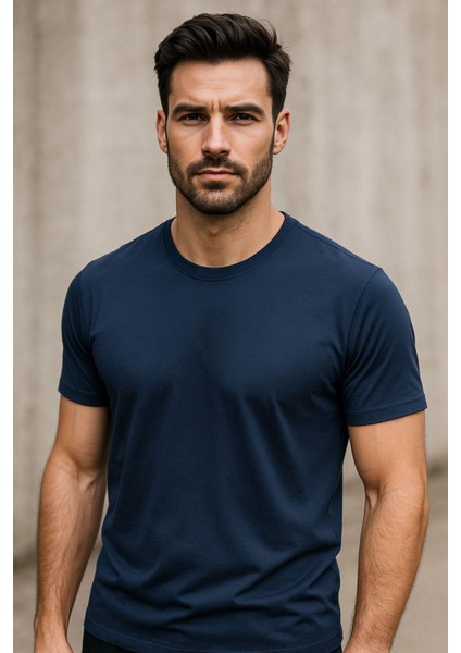 Erkek %100 Pamuk Slim Fit Sporcu Tişört Basic Bisiklet Yaka Kısa Kollu T-Shirt indirimleri