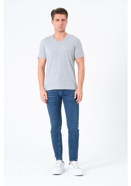 Erkek V Yaka %100 Pamuk Kısa Kollu Gri T-Shirt Basic Erkek Tişört fiyatları
