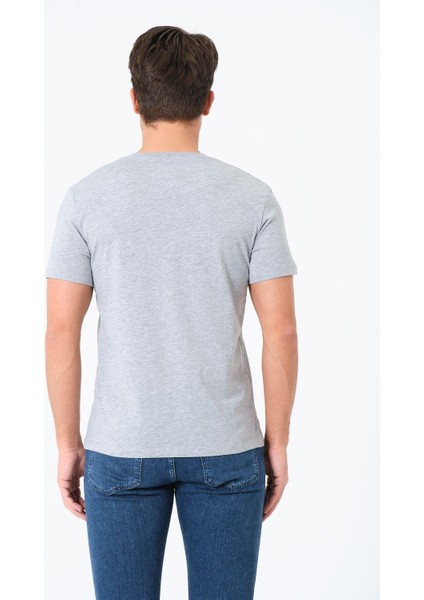 Erkek V Yaka %100 Pamuk Kısa Kollu Gri T-Shirt Basic Erkek Tişört modelleri