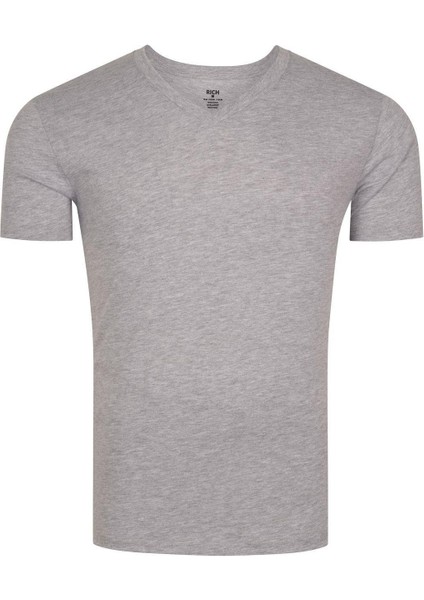 Erkek V Yaka %100 Pamuk Kısa Kollu Gri T-Shirt Basic Erkek Tişört fırsatları