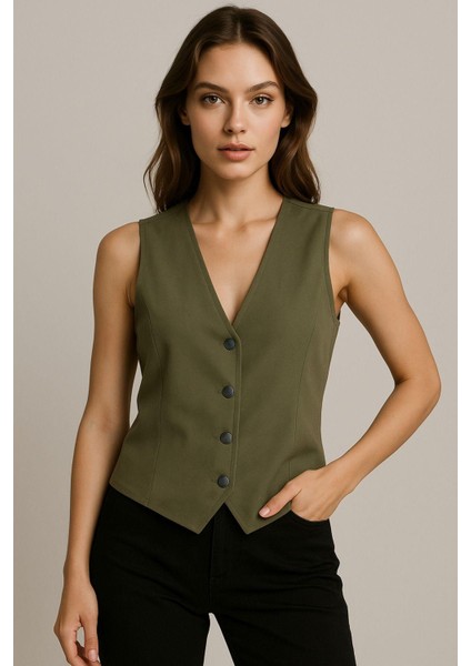 Kadın Keten Yelek – Düğmeli, Astarsız, V Yaka Yazlık Şık Yelek | Doğal Kumaş Rahat Kalıp modelleri