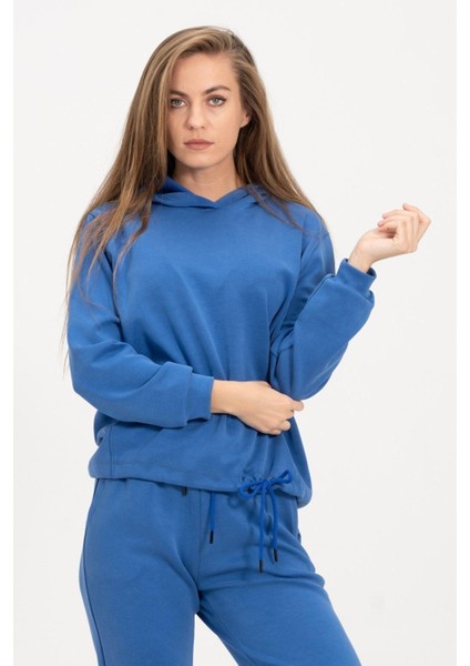 Kadın Kapüşonlu Mavi Sweatshirt ve Eşofman Takımı Scuba Kumaşı fiyatları