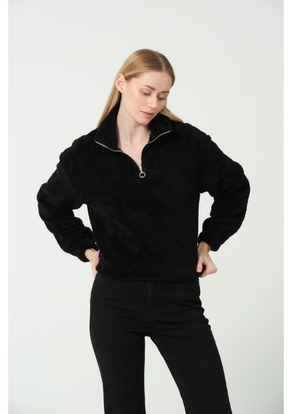 Kadın Peluş Yarım Fermuarlı Polar Mont modelleri