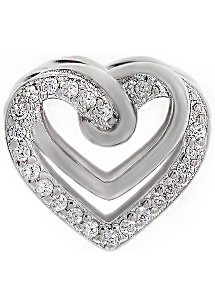 Kadın Iç Içe Geçen Kalp Model Taşlı Gümüş Charm