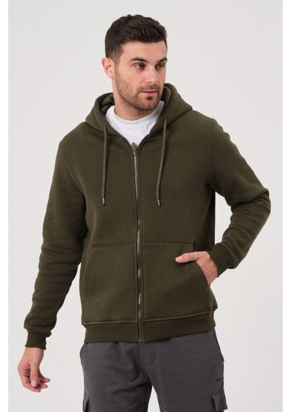 Unisex Fermuarlı Kanguru Cep 3 Iplik Sweatshirt Içi Polar