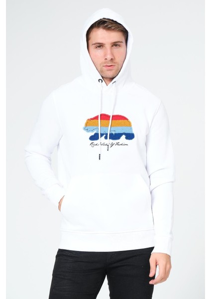 Süzene Nakış Ayı Baskılı Kapüşonlu Beyaz Sweatshirt Polarlı fiyatları
