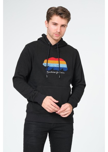 Süzene Nakış Ayı Baskılı Kapüşonlu Lacivert Sweatshirt Polarlı modelleri