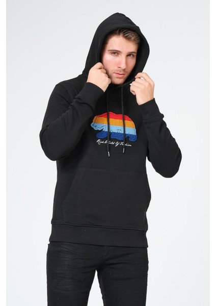 Süzene Nakış Ayı Baskılı Kapüşonlu Lacivert Sweatshirt Polarlı fırsatları