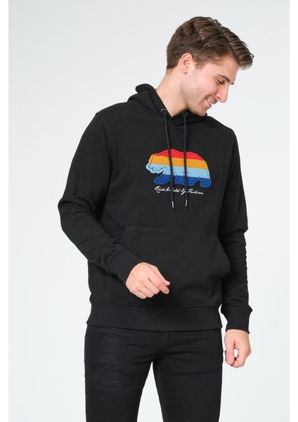 Süzene Nakış Ayı Baskılı Kapüşonlu Lacivert Sweatshirt Polarlı indirimleri