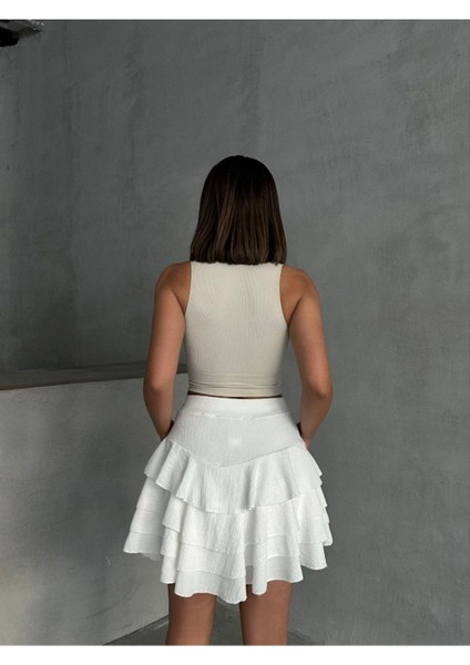 Kadın Yüksek Bel Fırfırlı Mini Şortlu Etek SG9814 modelleri
