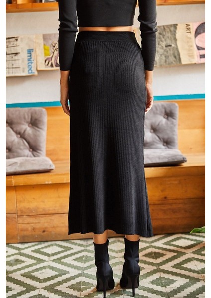 Kadın Yandan Açılabilir Düğmeli Yüksek Bel Triko Etek TD4000 modelleri