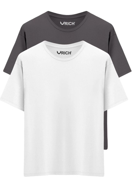 Erkek 2 Li Paket %100 Pamuk Oversize Tişört Basic Bisiklet Yaka Kısa Kollu T-Shirt