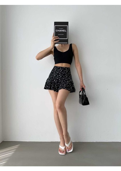 Kadın Volanlı Çiçek Desenli Mini Şort Etek RD1037 modelleri