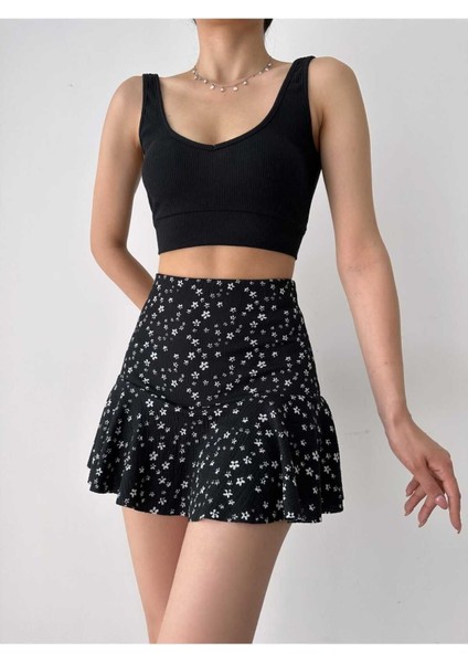 Kadın Volanlı Çiçek Desenli Mini Şort Etek RD1037 indirimleri