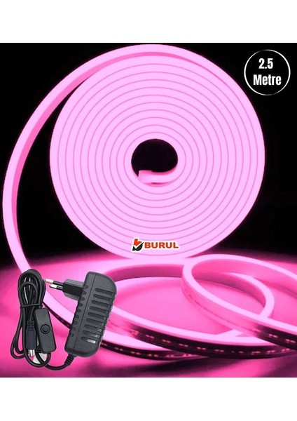 2.5 Metre Pembe Işık Esnek Neon LED Şerit Butonlu Dekoratif Aydınlatma Seti SB-6536