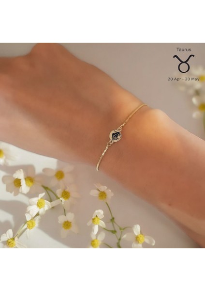 Altın Plakalı 14 Ayar Boğa Burçlarına Özel Yuvarlak Motifli Zincirli Hediye BILEKLIK-417BURÇ fiyatları