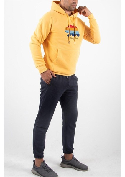 Süzene Nakış Ayı Baskılı Kapüşonlu Hardal Sweatshirt Polarlı modelleri