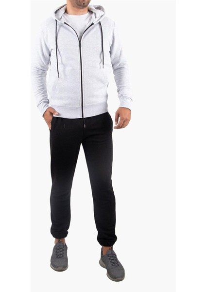 Şardonlu Fermuarlı Kapüşonlu Gri Sweatshirt Polar Hırka fiyatları