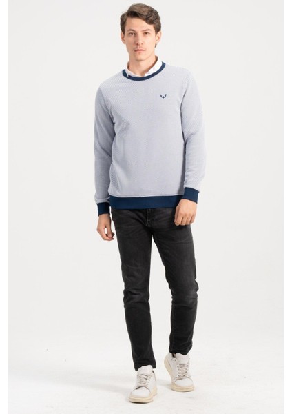 Erkek Bisiklet Yaka Lacivert Kazak Sweatshirt