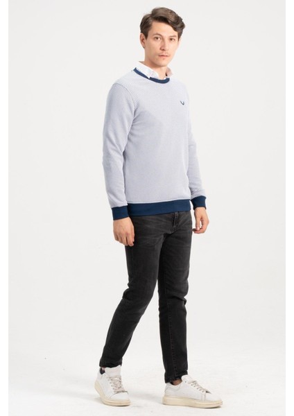 Erkek Bisiklet Yaka Lacivert Kazak Sweatshirt fırsatları