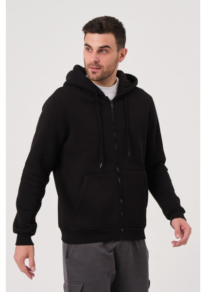 Unisex Fermuarlı Kanguru Cep 3 Iplik Sweatshirt Içi Polar
