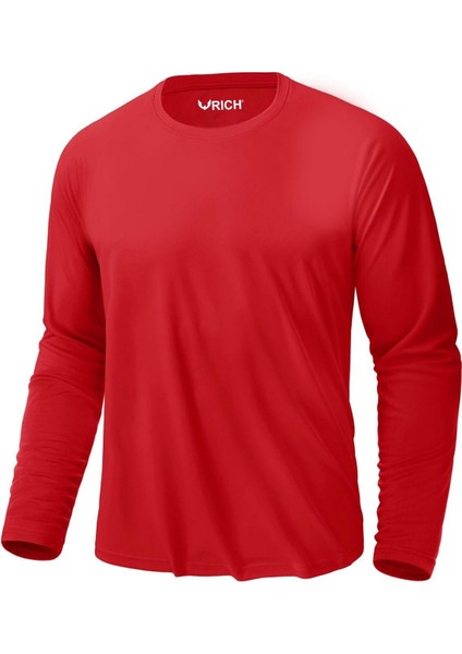 Erkek Kırmızı Basic Uzun Kollu Tişört Sporcu Body T-Shirt