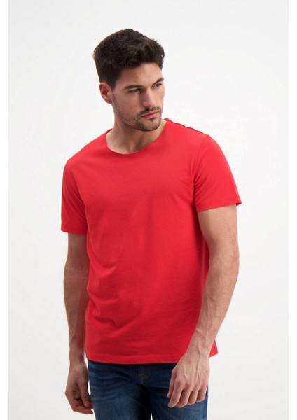 Kırmızı Erkek Yıkamalı Basic T-Shirt modelleri
