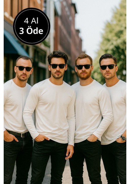 Erkek Beyaz 4'lü Paket Basic Uzun Kollu Tişört Sporcu Body T-Shirt fırsatları