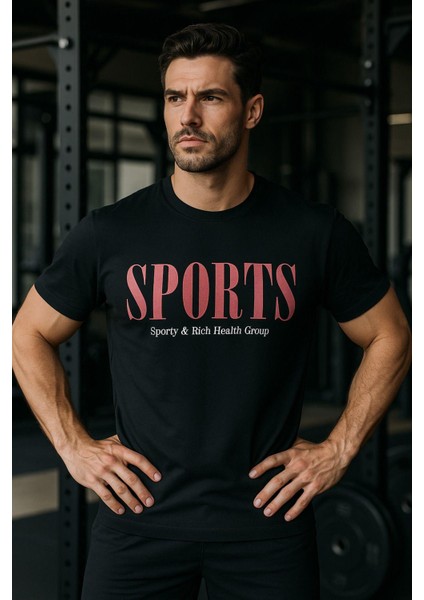 Erkek Siyah Basic T-Shirt Baskılı Slim Fit %100 Pamuk Tişört modelleri