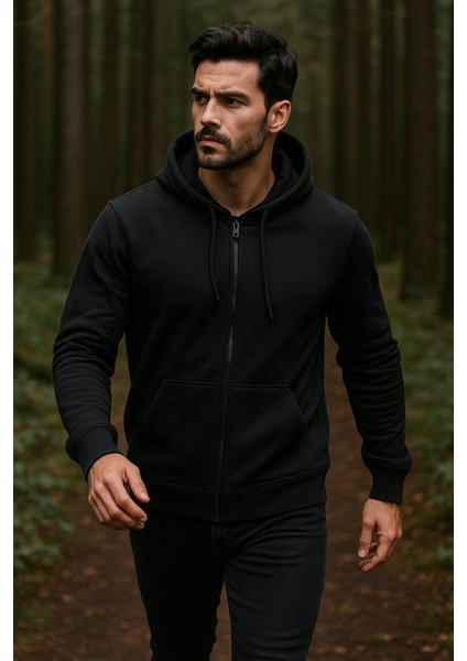 Erkek Kapüşonlu Pamuklu Sweatshirt Hırka Fermuarlı Rahat Kalıp Basic Hırka modelleri