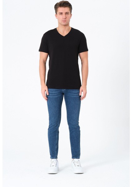 Erkek %100 Pamuk Kısa Kollu Siyah T-Shirt V Yaka Basic Erkek Tişört fiyatları