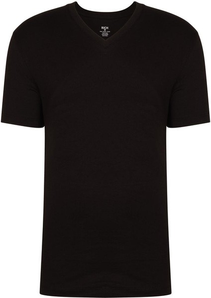 Erkek %100 Pamuk Kısa Kollu Siyah T-Shirt V Yaka Basic Erkek Tişört fırsatları