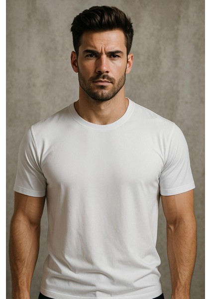 Erkek %100 Pamuk Slim Fit Sporcu Tişört Basic Bisiklet Yaka Kısa Kollu T-Shirt fırsatları