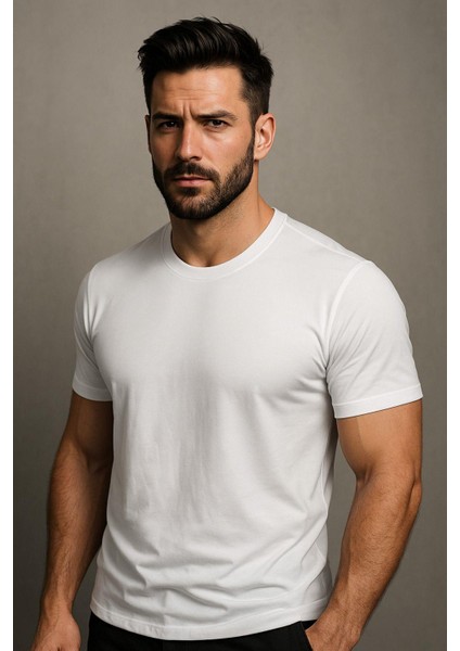 Erkek %100 Pamuk Slim Fit Sporcu Tişört Basic Bisiklet Yaka Kısa Kollu T-Shirt indirimleri