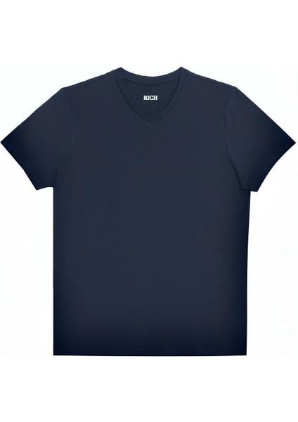 Erkek %100 Pamuk Kısa Kollu Lacivert T-Shirt V Yaka Basic Erkek Tişört indirimleri