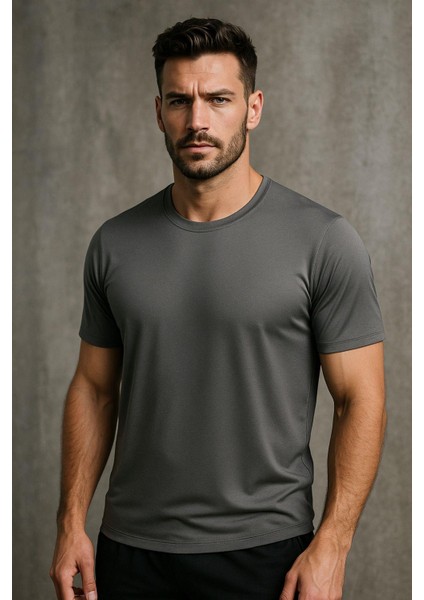 Erkek %100 Pamuk Slim Fit Sporcu Tişört Basic Bisiklet Yaka Kısa Kollu T-Shirt fırsatları