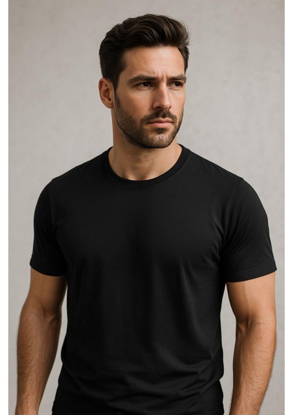 Erkek %100 Pamuk Slim Fit Sporcu Tişört Basic Bisiklet Yaka Kısa Kollu T-Shirt fırsatları