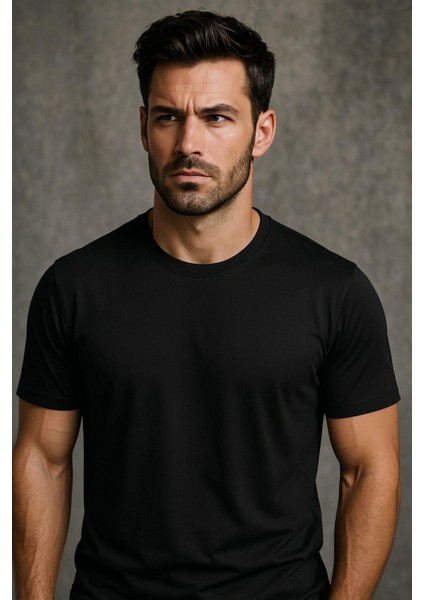 Erkek %100 Pamuk Slim Fit Sporcu Tişört Basic Bisiklet Yaka Kısa Kollu T-Shirt indirimleri