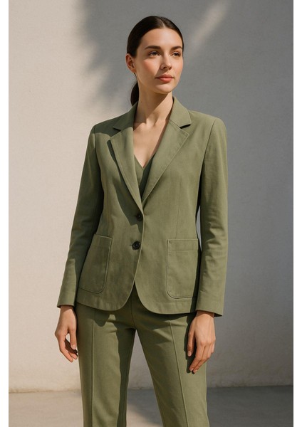 Kadın Haki Takım Elbise - Ceket ve Yüksek Bel Pantolon Ikili Takım modelleri