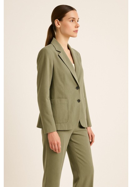 Kadın Haki Takım Elbise - Ceket ve Yüksek Bel Pantolon Ikili Takım fırsatları