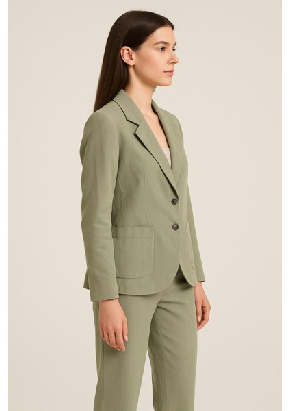 Kadın Haki Takım Elbise - Ceket ve Yüksek Bel Pantolon Ikili Takım indirimleri