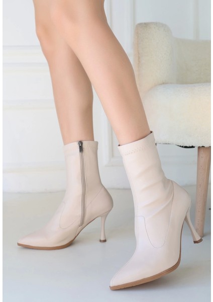 Moert Bej Cilt Streç Topuklu Bot