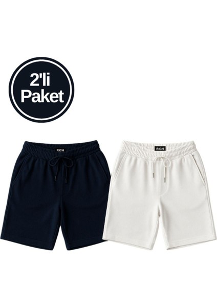 Erkek Beli Lastikli 2'li Paket Şort