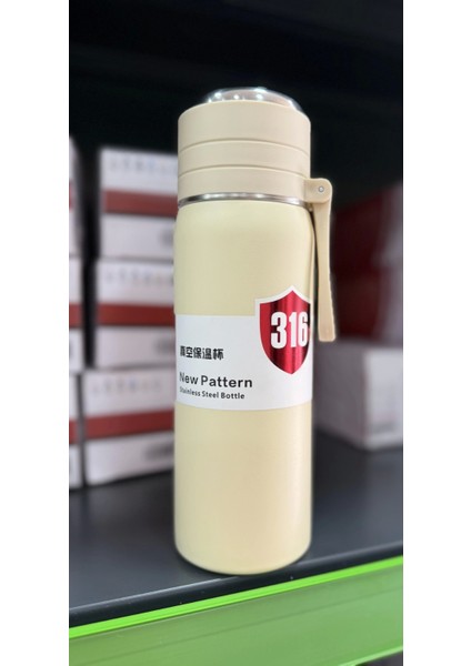 Paslanmaz Çelik Termos Su Şişesi 500ML Vakumlu Kapak Krem Ithal Ürün modelleri
