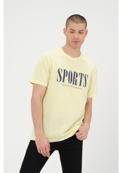 Erkek Sarı Basic T-Shirt Baskılı Slim Fit %100 Pamuk Tişört fiyatları