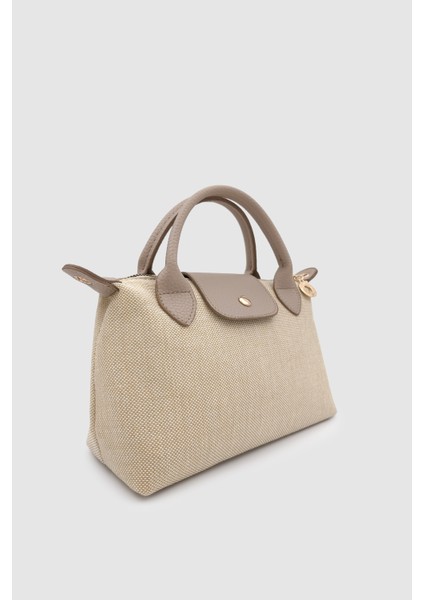 Neylo Fermuar ve Mıknatıs Kapamalı Keten Çapraz Askılı El Çantası Krem Vizon modelleri