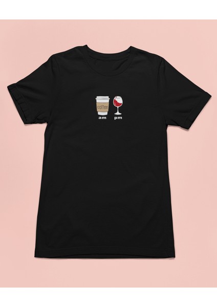 Sabah Kahve Akşam Şarap Unisex Tişört T-Shirt