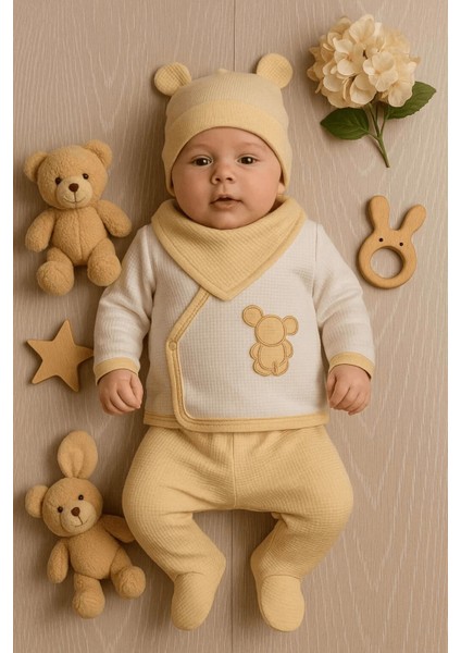 Waffle Tavşanlı 5 Parça %100 Pamuk Erkek Bebek Hastane Çıkışı