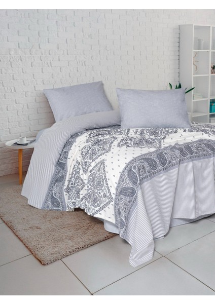 Baskılı Çift Kişilik Pike Takımı Alope Gri