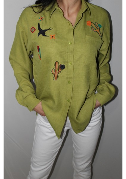 Kadın Keten Gömlek Nakışlı